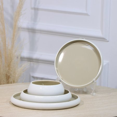 طقم صحون بورسلان/24 ابيض محزز وجه بستاشيو  JEC8190S27++