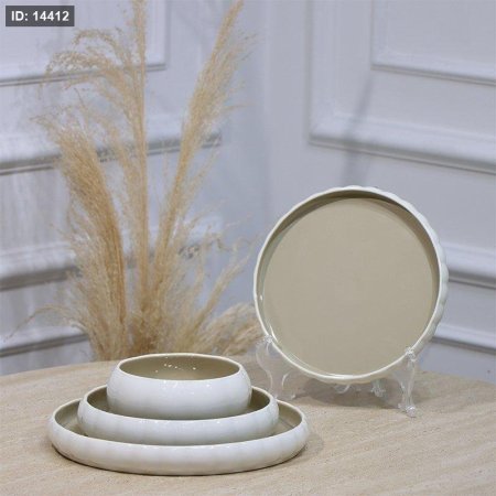 طقم صحون بورسلان/ 24  ابيض محزز وجه زيتي JEC8206S27++