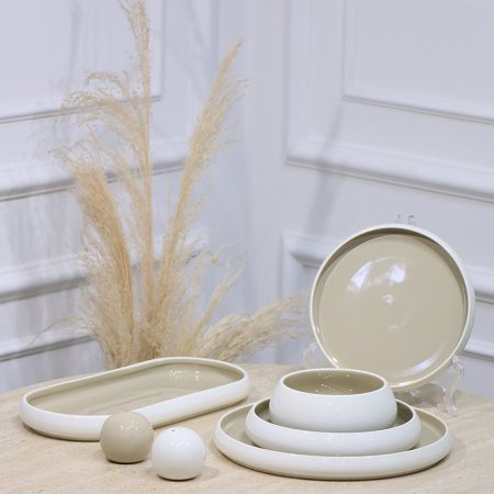 طقم صحون بورسلان /27 قطعه ابيض وجه زيتي JEC8109-M1++