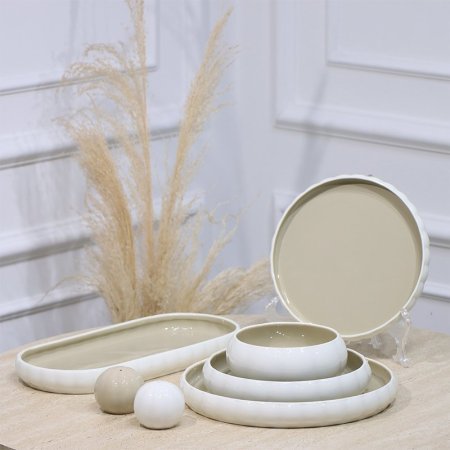 طقم صحون بورسلان /27 ابيض محزز وجه زيتي JEC8219-M1++