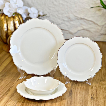 طقم صحون سفره بورسلان /24 ابيض مشرف حيف ذهبي TRBC22069++ب