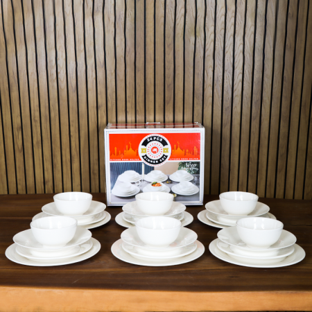 طقم صحون سفره 24 قطعه بورسلان ابيض مدور ZD6797-24++لو