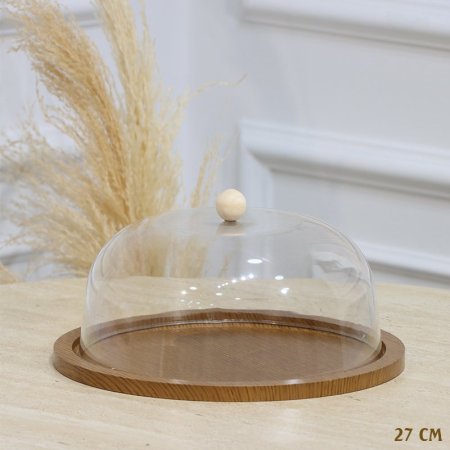 جاط خشب بني فاتح مدور 27سم غطاء اكرالك شفاف EL128/13=رم  4