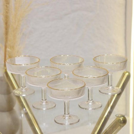 طقم كاسات جلي 6 زجاج ساده محزز حيف ذهبي برجل EL131/5=ك 8