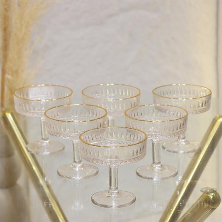 طقم كاسات جلي 6 زجاج ساده سبله حيف ذهبي برجل EL131/6=ك8