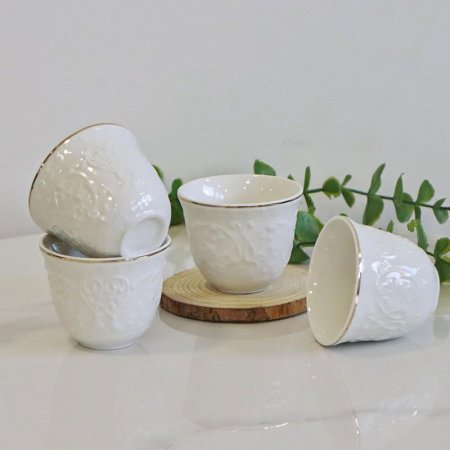 طقم فناجين قهوه ساده 12/ بورسلان ابيض محزز GY2422++