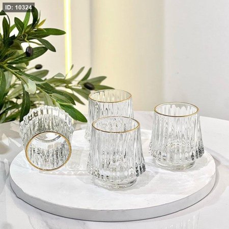 طقم كاسة شراب/ 12 زجاج ساده محزز حيف ذهبي KX7712/B**