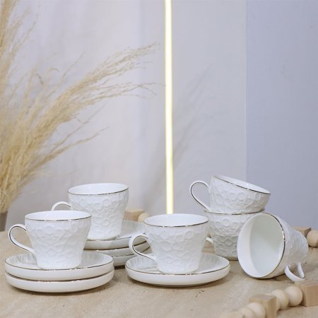طقم فناجين قهوه 6/6 بورسلان ابيض مزخرف إسلامي ST116B-WHlTE++9