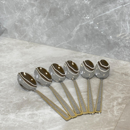 طقم معالق كبير /6 ستانلس ستيل فضي يد مثلج ذهبي ZD73/1=ط7