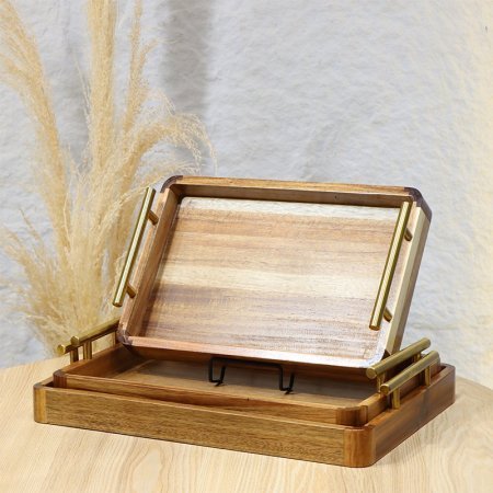 طقم صواني مستطيل 3 خشب حيف عالي يدين مقبض ستانلس ذهبي EL9/4=ط58