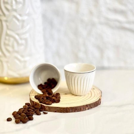 طقم فناجين قهوه  12 بورسلان ابيض محزز حيف ذهبي GY 2418 ++