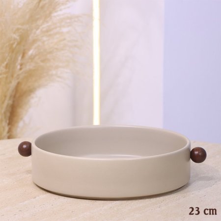 مضيفة بورسلان بيج ماط 23CM بيدين خشب بني غامق YM25051591++ع1
