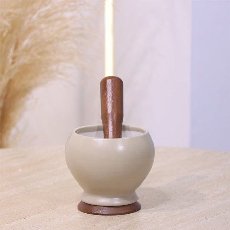 مدقه بورسلان بيج ماط مع هاون خشب بني غامق YM8400++ع1