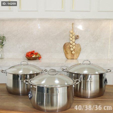 طقم طناجر / 3 ستانلس ستيل 40/38/36 غطاء ستانلسA14/2=ث.ش2