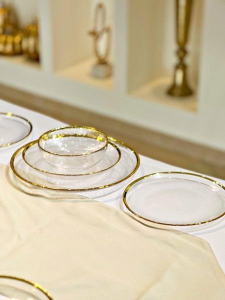 طقم صحون /24 زجاج مورانو ساده إطار ذهبي KX42820-24++ج3