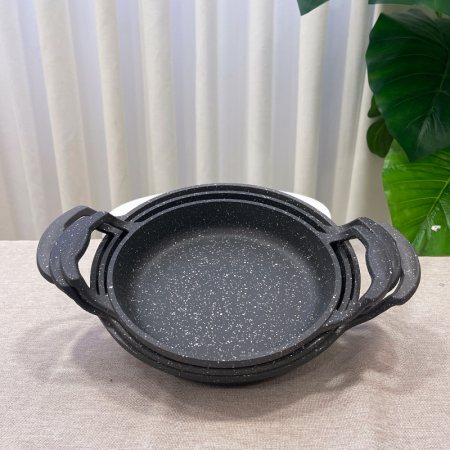 طقم 3/ مقالي 23/21/19سم سكب جرانيت اسود بيدين +