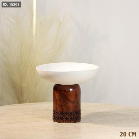 مضيفة مدور 20 سم تنك بيج 72611-B رجل خشب محفر %ס13