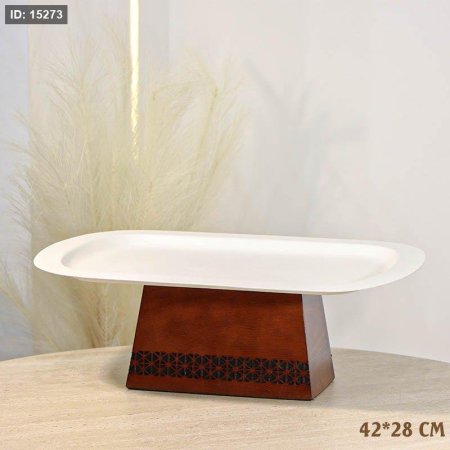 مضيفة مستطيل 42*28سم تنك بيج 74444-4 قاعده خشب محفر %ס13