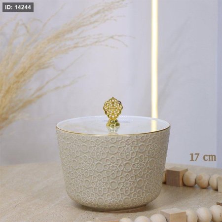 مضيفة 17سم مدور جور بورسلان بيج مزخرف إسلامي غطا اكرالك  CAN21-2-KHAKl++9