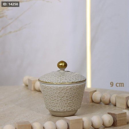 مضيفة 9سم مدور جور بورسلان ابيض  مزخرف إسلامي CAN57-KHAKl++9