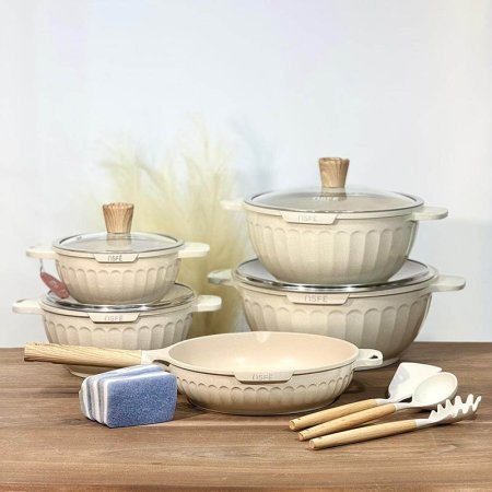 طقم طناجر /15 جرانيت 32/28/24/20 سم ومقلى 28 سم +3 كفكير + 3ليفA7/1 بيج _WW