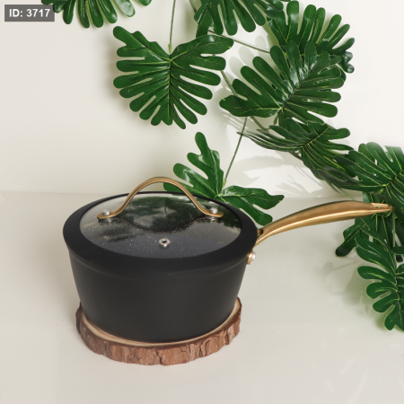 كسرول 18 سم جرانيت اسود ماط يد ذهبي غطا زجاج 5ط%FS-518