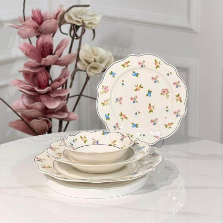 طقم صحون 24 قطعه بورسلان ابيض اطار مورد مشرف ملون JMD0563++ع 6