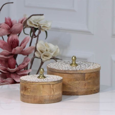 طقم مضايف 2/ خشب مدور 20+15سم 89717LS غطا محفر مزخرف ابيض هندي %ס15