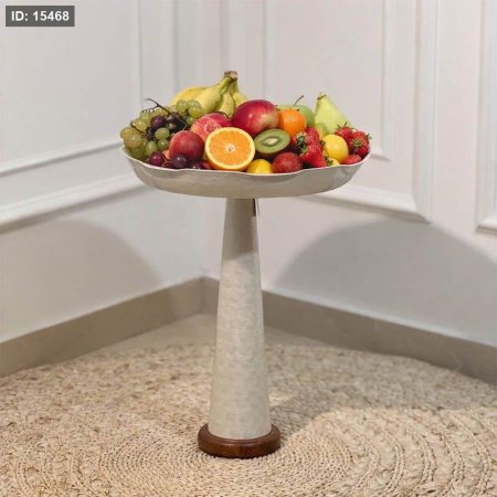 جاط فواكه تنك ابيض 40 سم مدور 89636L رجل طويل قاعدة خشب W هندي %ס14