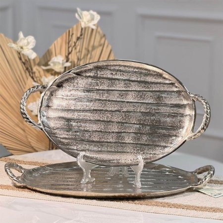 طقم صواني 2/ بيضاوي نحاس فضي محزز 89956LSيدين مجدول هندي %ס15