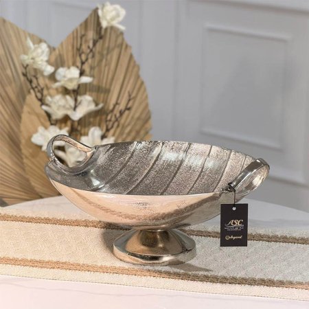 جاط فواكه مدور 35سم نحاس فضي محزز 89957 بقاعدة هندي %ס15