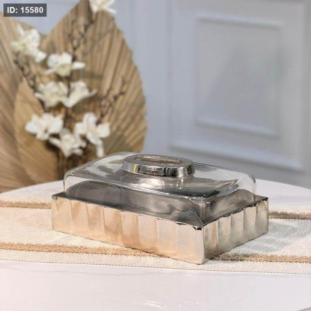 بكيت محارم زجاج مستطيل 26*17 سم قاعده نحاس فضي 89626T هندي %ס15