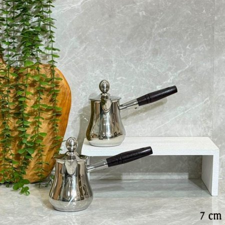طقم بكرج 2 /  قهوه ستانلس ستيل 7 سم يد خشب بغطا GF26/69=ب14
