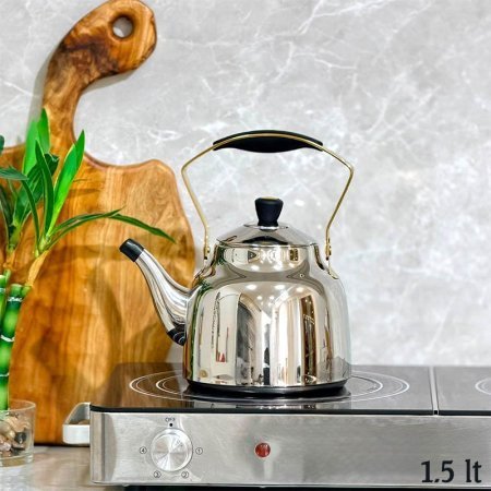 براد شاي 1.5لتر ستانلس ستيل يد سيليكون اسود GF26/54=ب11